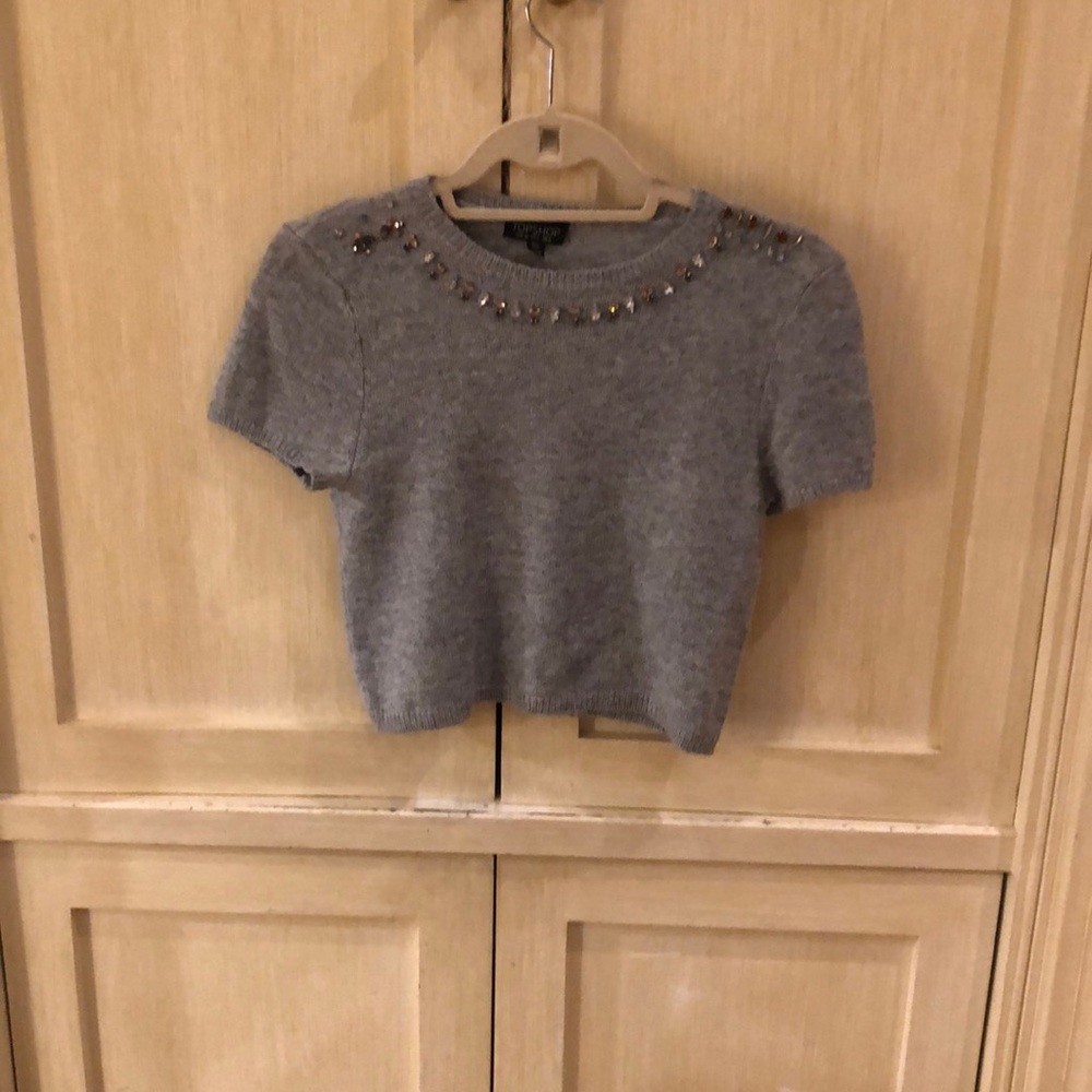 Top shop gray  sweater with jewel detailing
